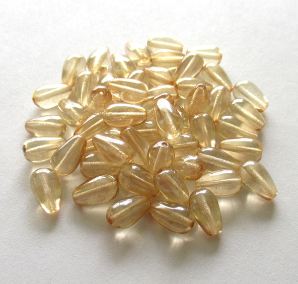 25 10 x 6mm Czech glass teardrop beads - neutral champagne - center drilled smooth drop beads - C0053