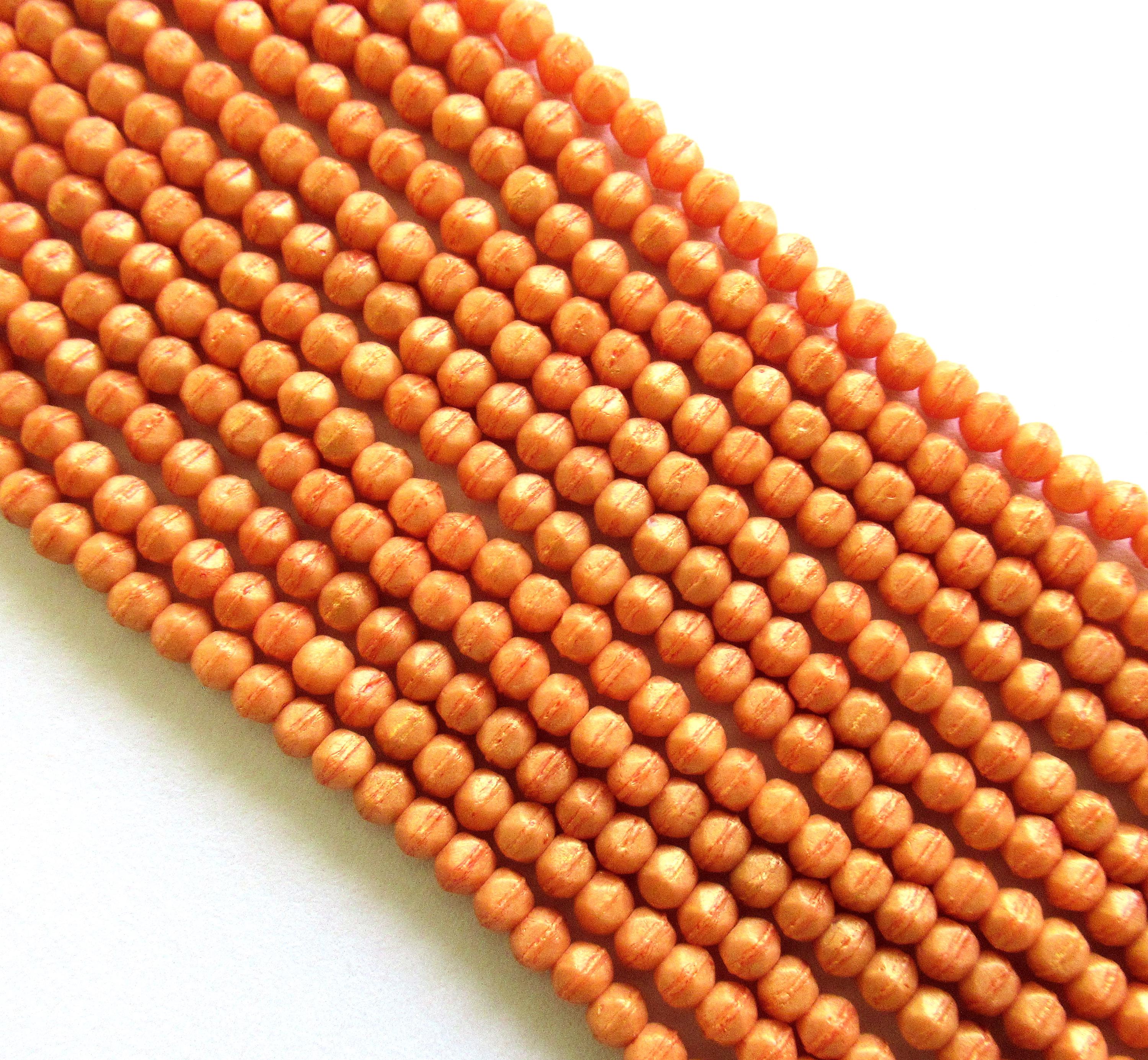 100 3mm English cut Czech glass beads - Pacifica Tangerine opaque orange spacer beads - pressed glass beads - C0077
