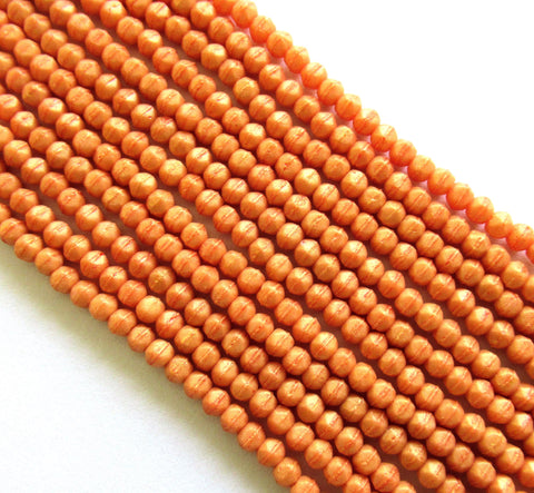 100 3mm English cut Czech glass beads - Pacifica Tangerine opaque orange spacer beads - pressed glass beads - C0077