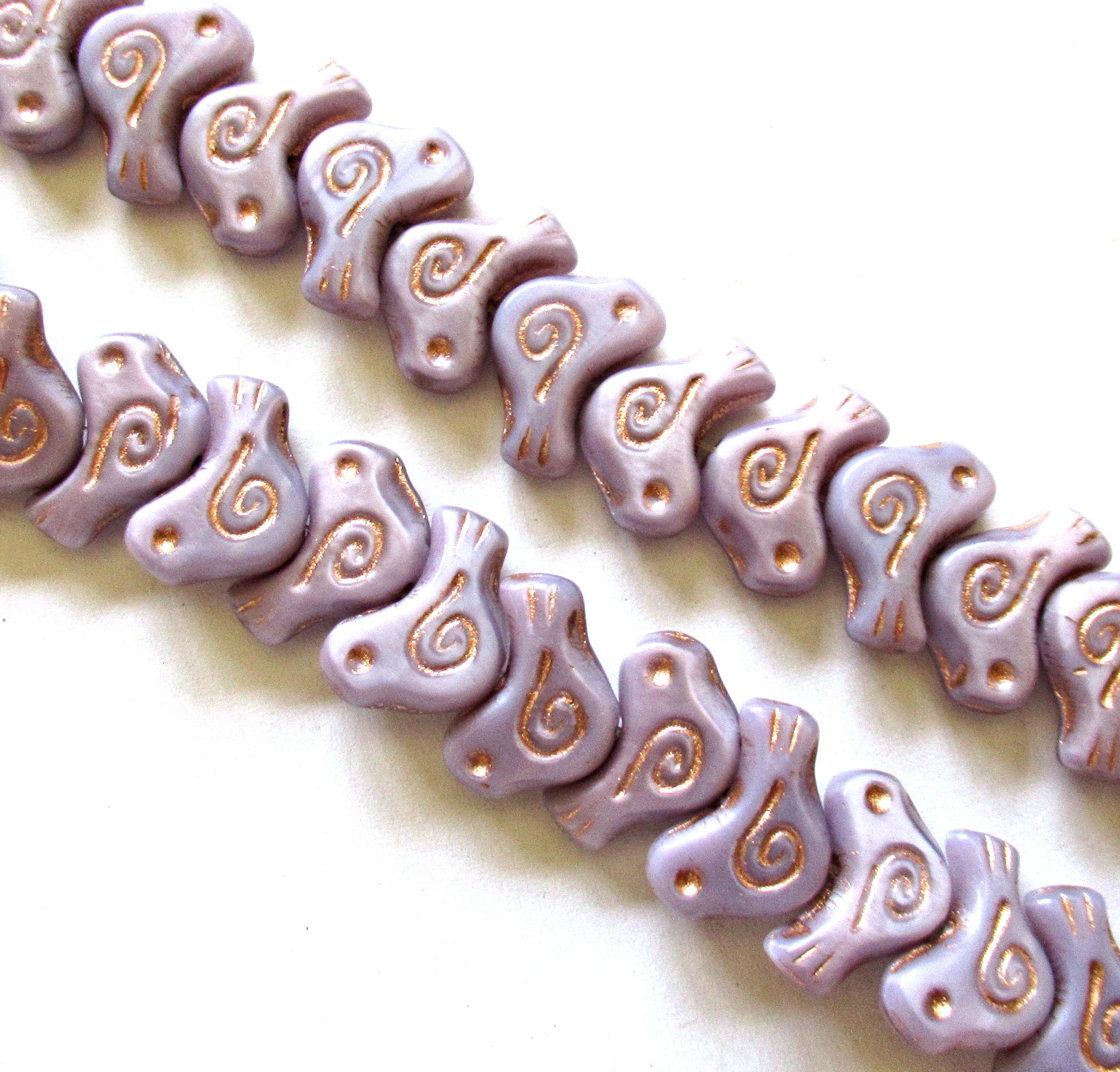 8 Czech glass bird beads - 12 x 16mm - opaque light purple, lavender or lilac silk with a copper wash - C0621