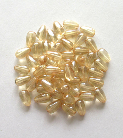 25 10 x 6mm Czech glass teardrop beads - neutral champagne - center drilled smooth drop beads - C0053
