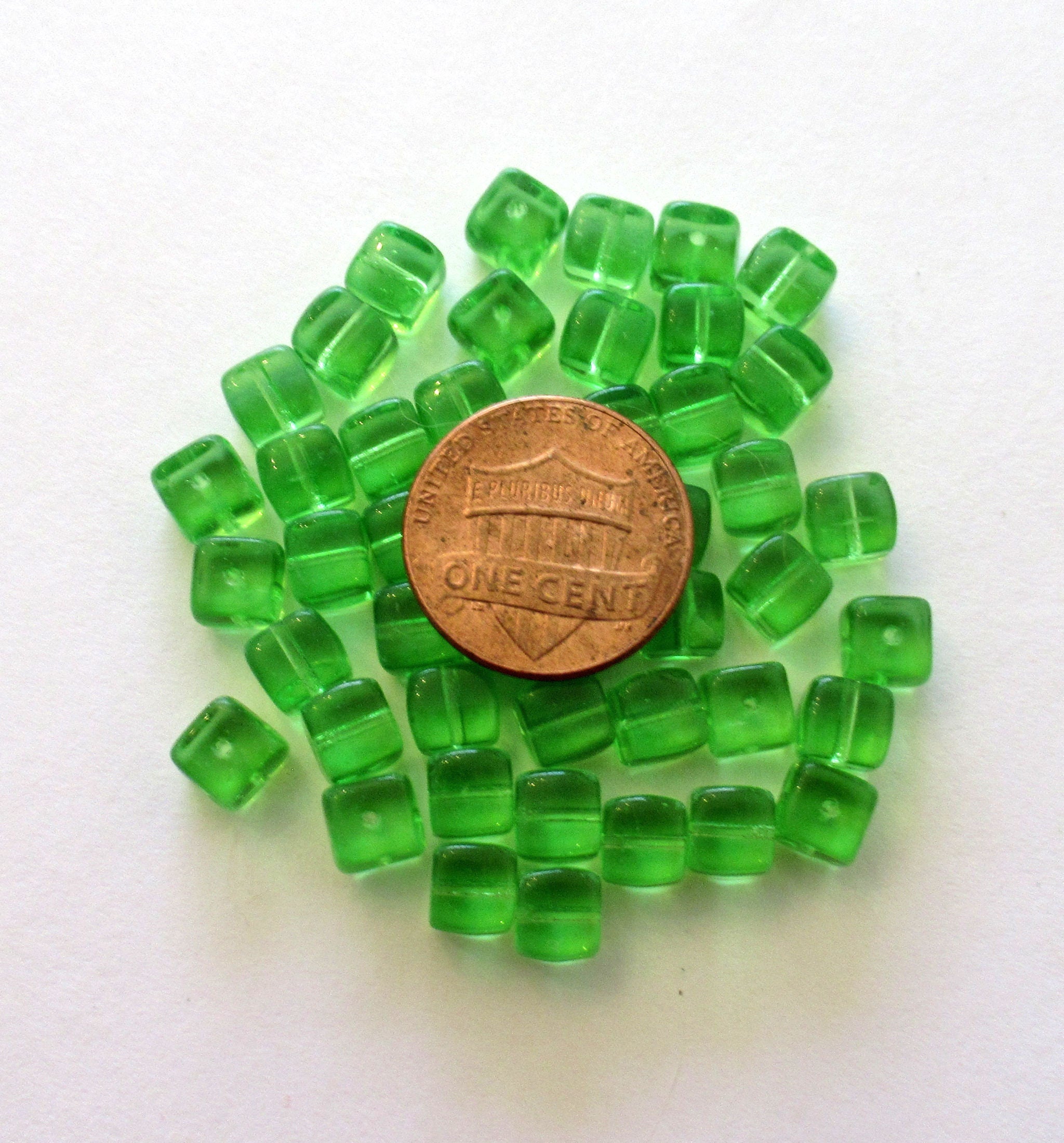 25 peridot green cube beads - 5 x 7mm Czech glass beads - C4225
