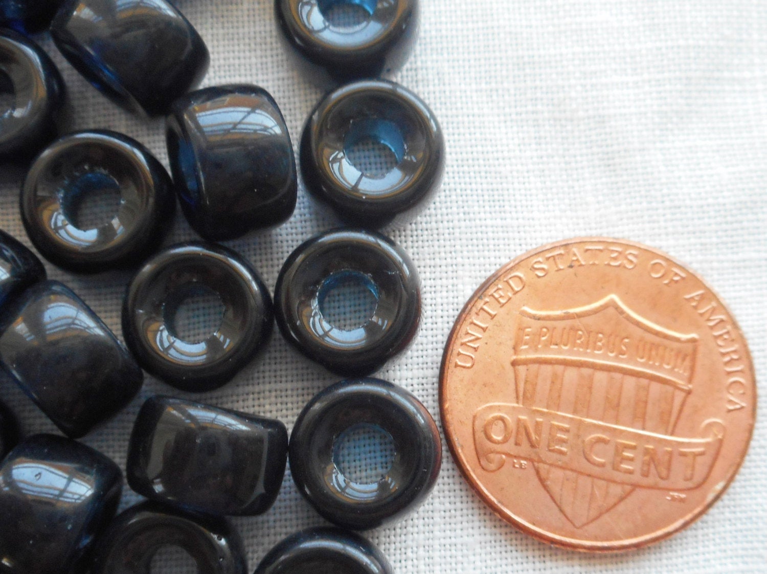 25 9mm Czech Montana Blue glass pony roller beads, large hole crow beads, C7601