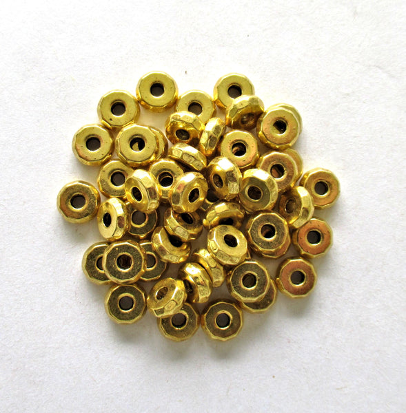 Gold tone metal alloy faceted spacer beads - 8 x 3mm - thick washer big hole beads - 30 pieces - C0057