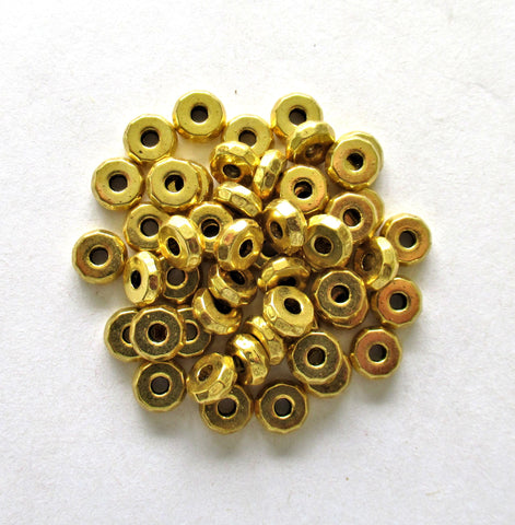 Gold tone metal alloy faceted spacer beads - 8 x 3mm - thick washer big hole beads - 30 pieces - C0057
