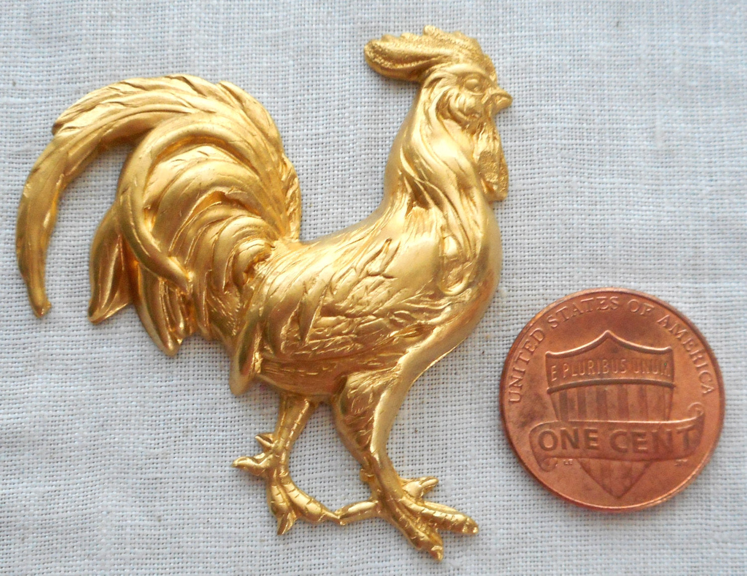 1 large raw brass rooster, cock, pendant, charm, brass stamping, connector, ornament 1.75" in by 1.50" in. made in the USA 9601 - Glorious Glass Beads