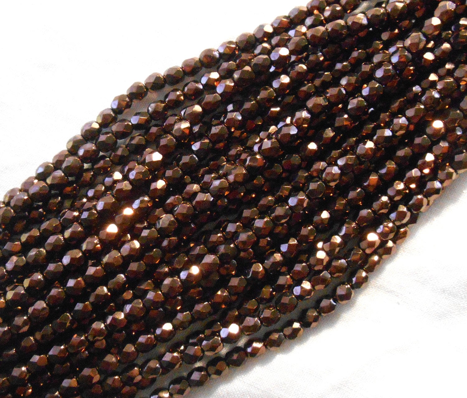 50 4mm Dark Bronze, Brown Metallic fire polished faceted round glass beads C5550