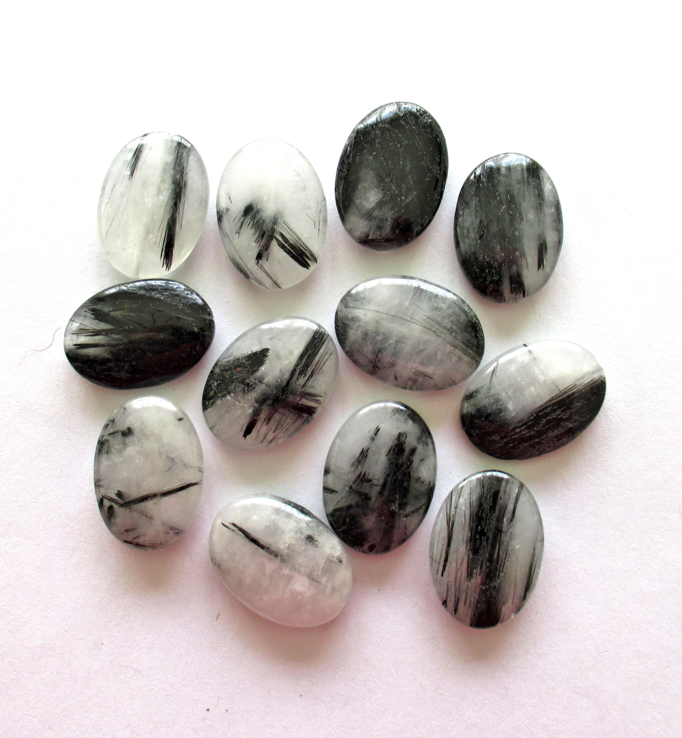 Large tourmalinated Quartz Beads - 24 x 18mm - semiprecious stone beads - black & white rutilated beads - 10 beads - C00013