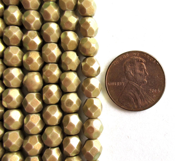 25 6mm Halo Ethereal Linen Czech glass beads - opaque neutral khaki beads - faceted fire polished round beads C0006