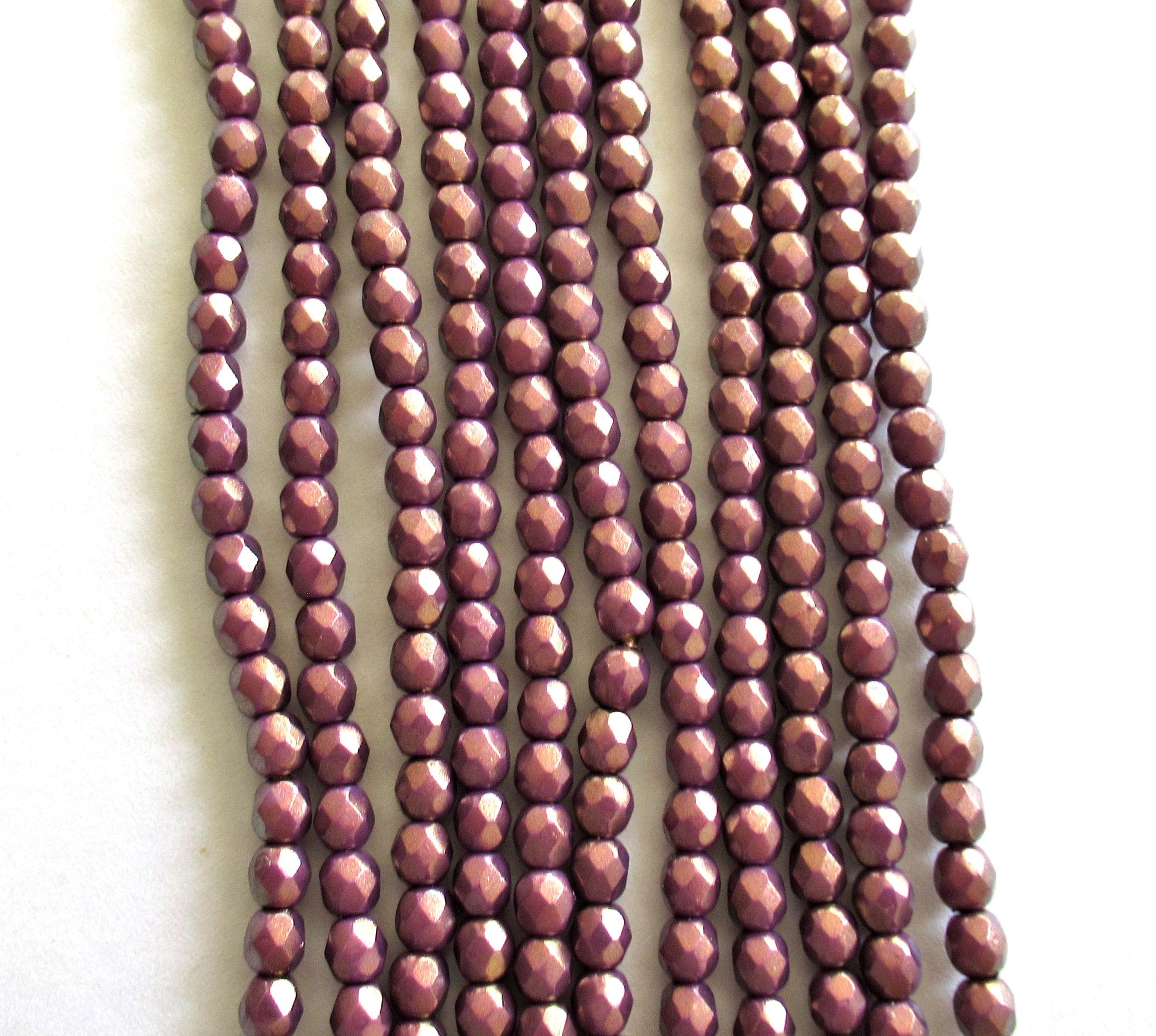 50 4mm Czech glass beads - opaque amethyst / purple - Halo Ethereal Regal - faceted round beads - C0039 - Glorious Glass Beads