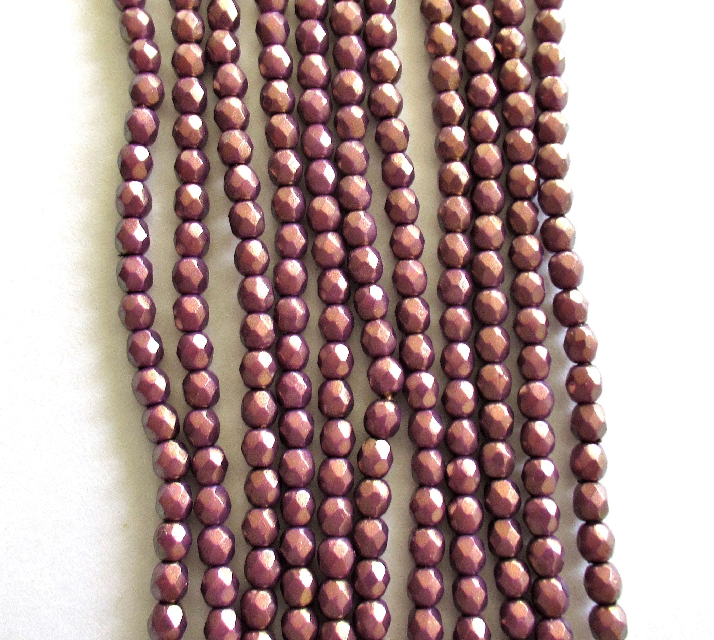 50 4mm Czech glass beads - opaque amethyst / purple - Halo Ethereal Regal - faceted round beads - C0039 - Glorious Glass Beads