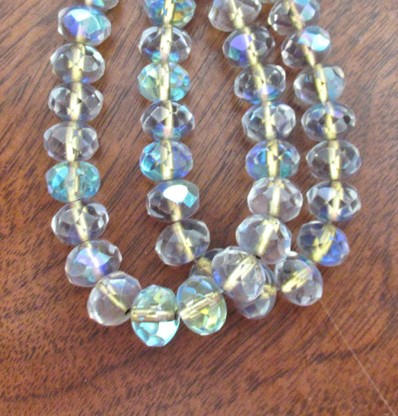 25 Czech glass puffy rondelle beads - 8mm x 6mm transparent gold lined crystal clear ab beads - faceted fire polished rondelles 00971