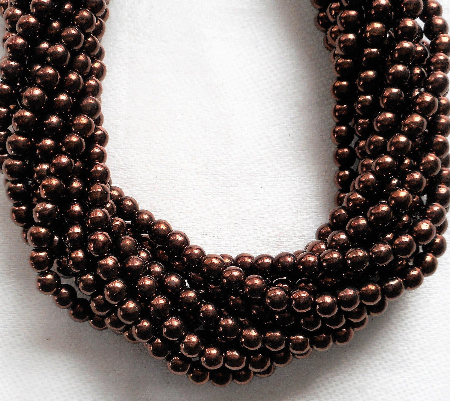 Lot of 100 4mm metallic Dark Bronze Czech glass druk beads, brown smooth round druks, C40101