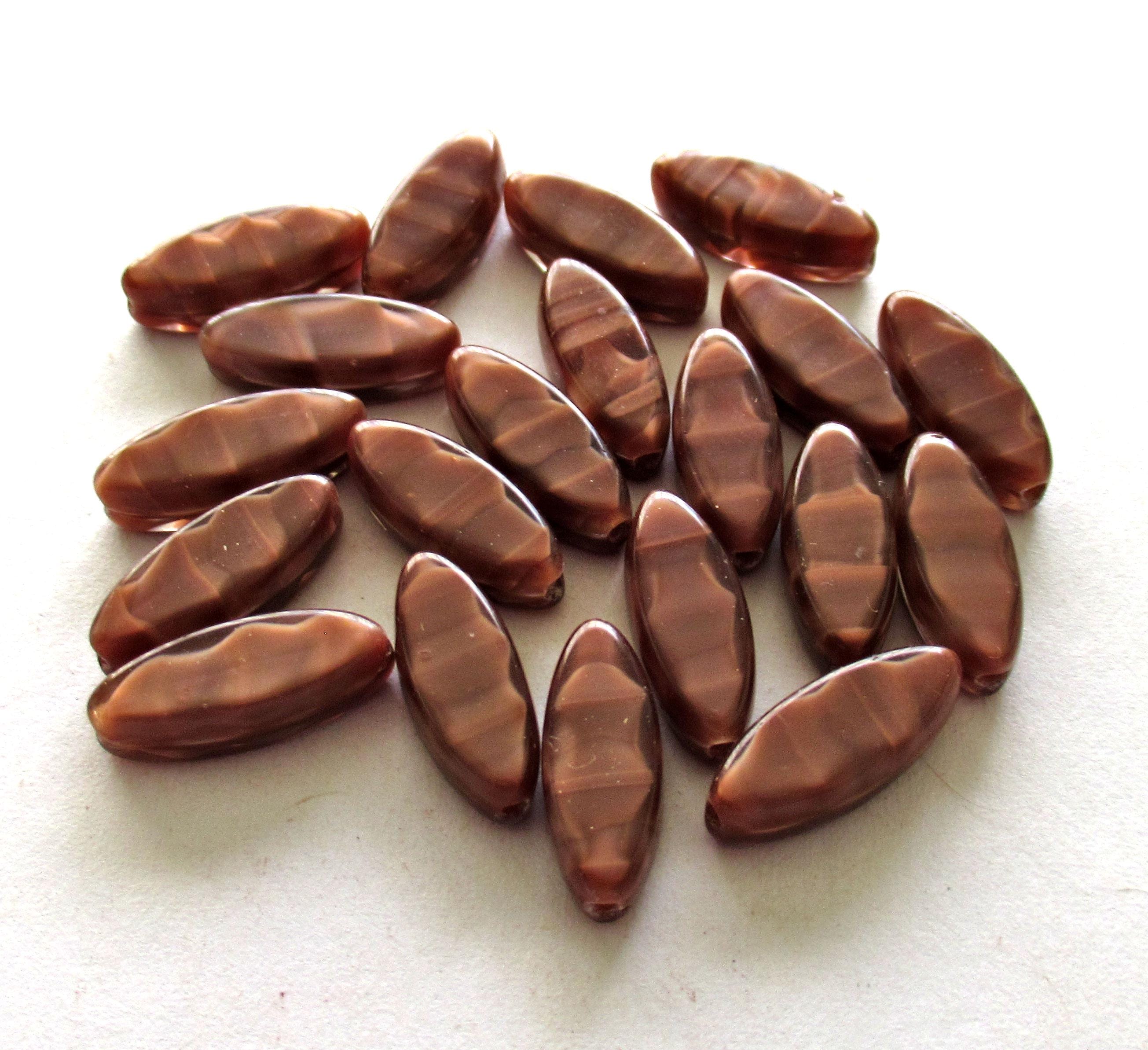 Ten Czech glass spindle beads - opaque brown silk beads - 16 x 6mm - table cut beads - C00331