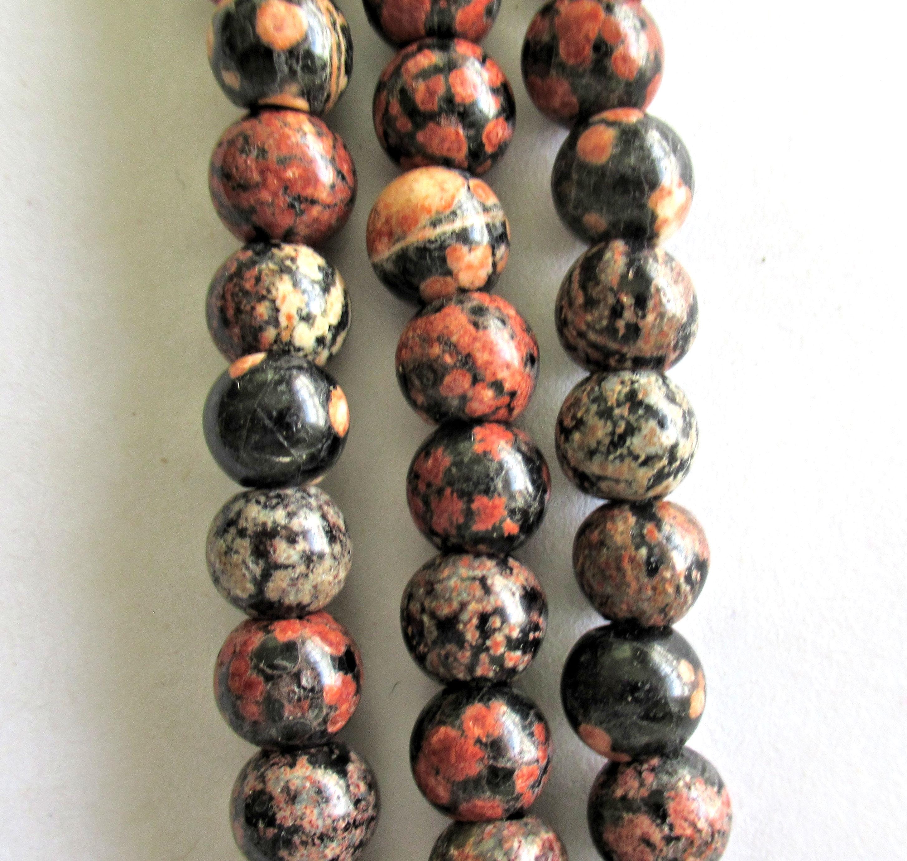 8mm Mexican Red Snowflake Obsidian smooth round beads - big hole semiprecious stone beads - 28 beads - 8.5 inch strand