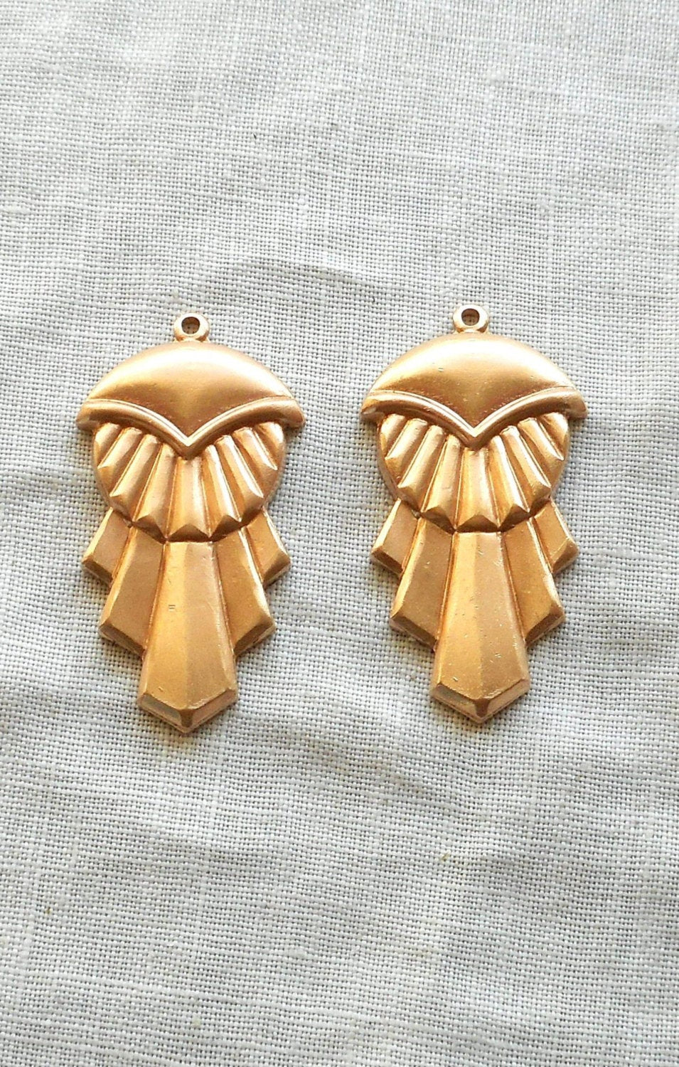 2 Raw Brass Stampings, Art Deco dangles, charms, drops, earrings 31mm x 16mm, made in the USA C47102 - Glorious Glass Beads