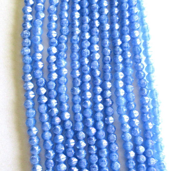 100 3mm English cut Czech glass beads - Luster Iris Milky Sapphire Blue spacer beads - pressed glass beads - C0019
