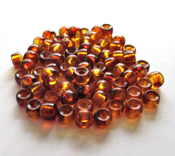 25 8mm Czech glass pony or roller beads - tortoise shell / tortoiseshell topaz brown - large hole crow beads - C00431