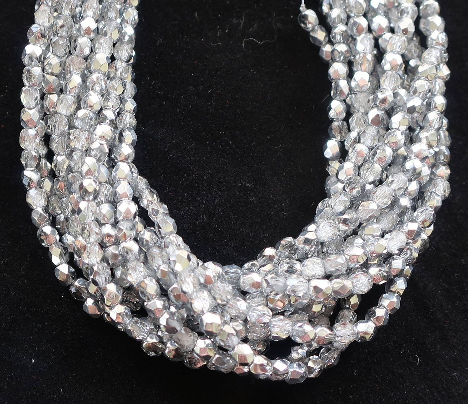 50 3mm Czech Silver & crystal Czech glass beads; half silver fire polished, faceted round beads C8450