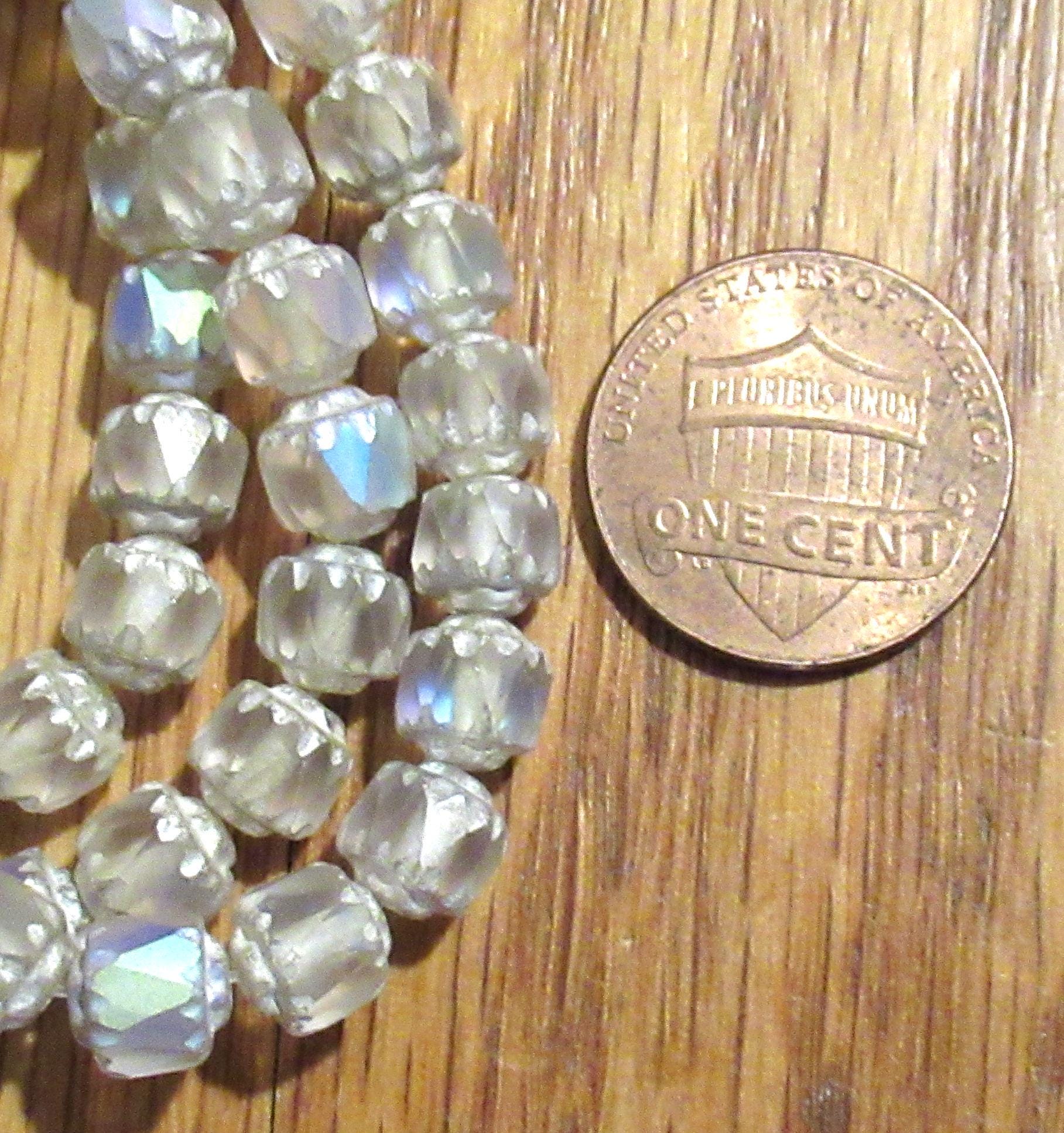 Lot of 20 6mm Czech glass cathedral beads - matte crystal ab w/ silver picasso accents - faceted fire polished antique cut beads C00081