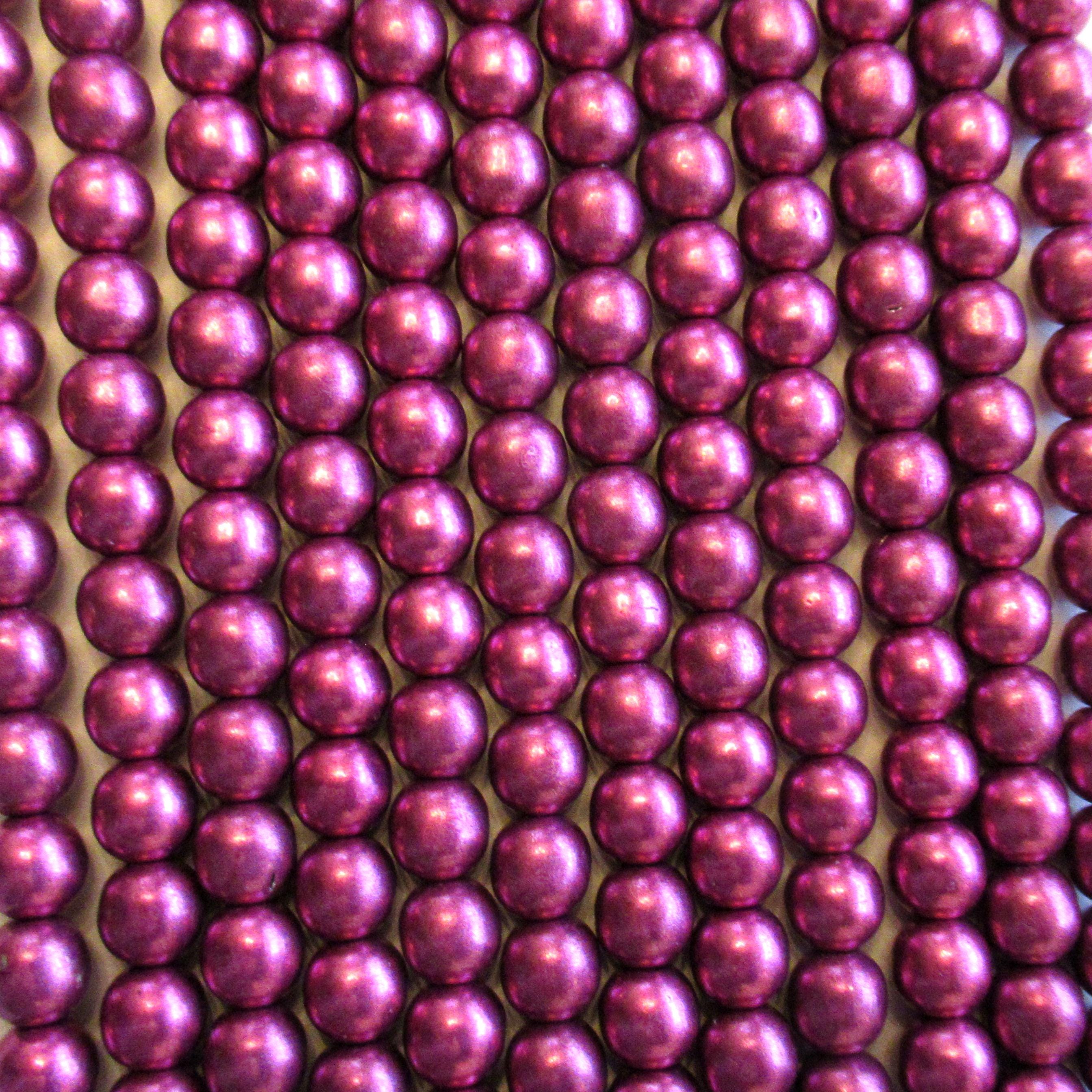 50 6mm Czech glass druks - Sueded Gold Fuchsia - metallic pink - smooth round druk beads- C0057