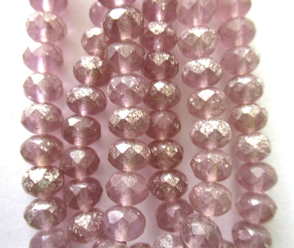 Lot of 25 Czech glass puffy rondelle beads - transparent light purple / lavender w/ silver mercury finish faceted 5 x 7mm rondelles C00361