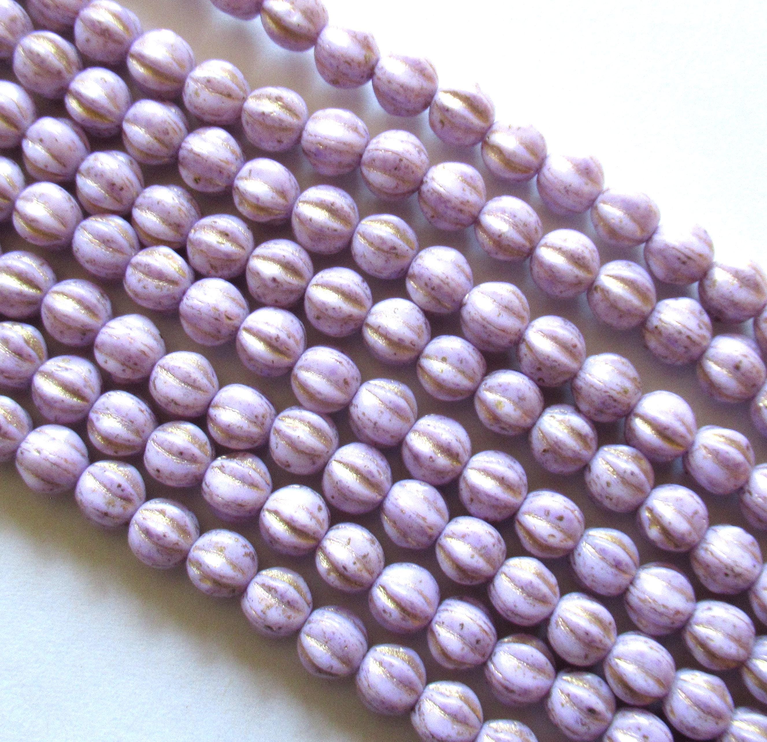 25 Czech glass melon bead - 6mm - opaque purple, lavender or lilac with gold accents - C00901