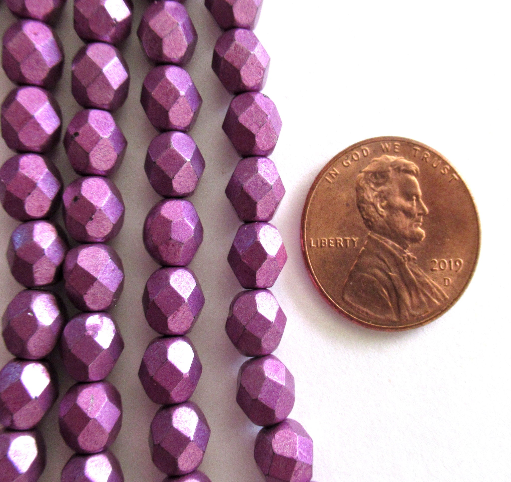 Lot of 25 6mm Czech glass beads - opaque saturated matte metallic purple pink Spring Crocus - fire polished, faceted round beads C0054
