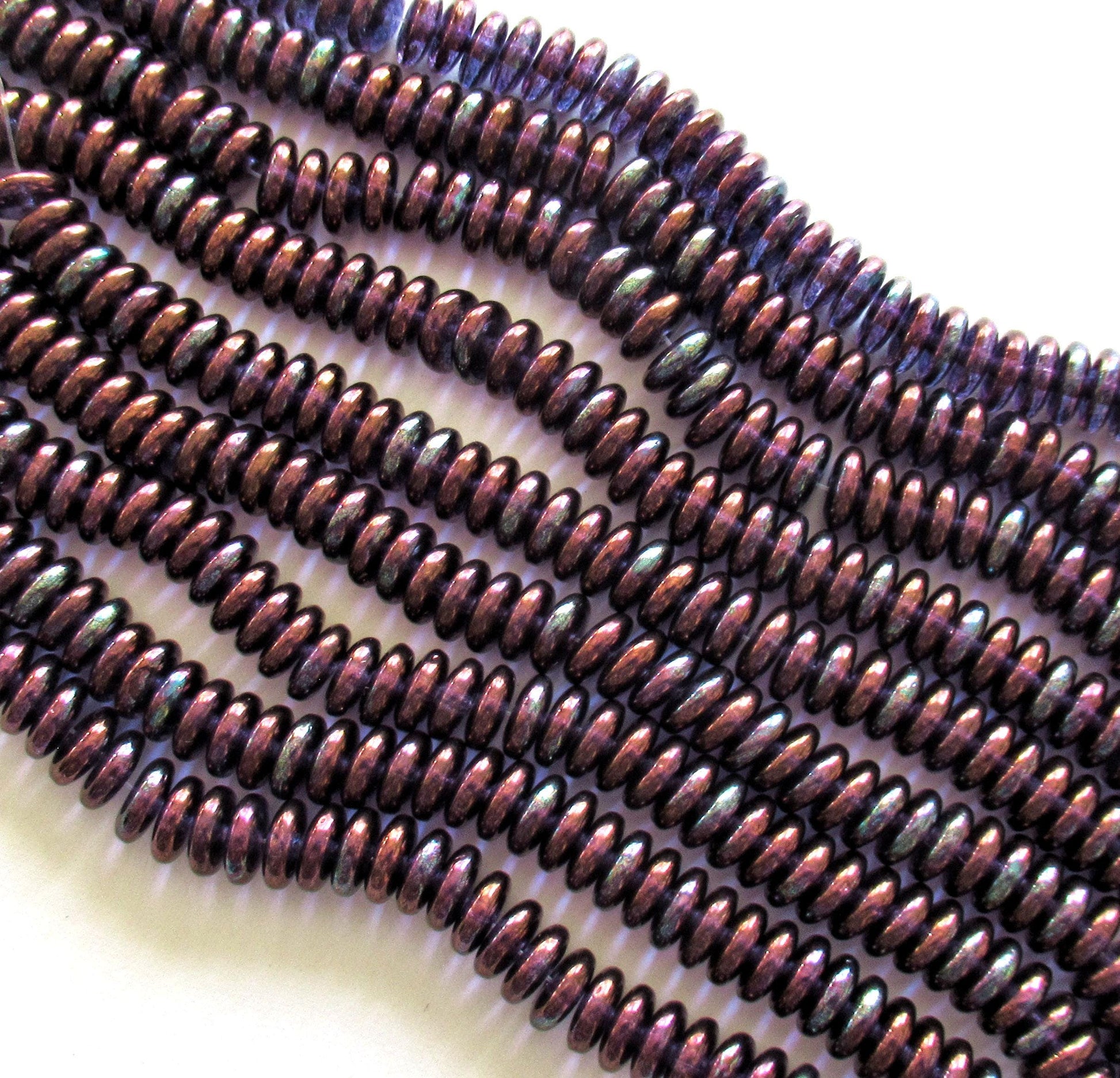 50 6mm Czech glass rondelle beads - Luster Transparent Dark Amethyst - purple flat spacers or rondelles - C0045 - Glorious Glass Beads