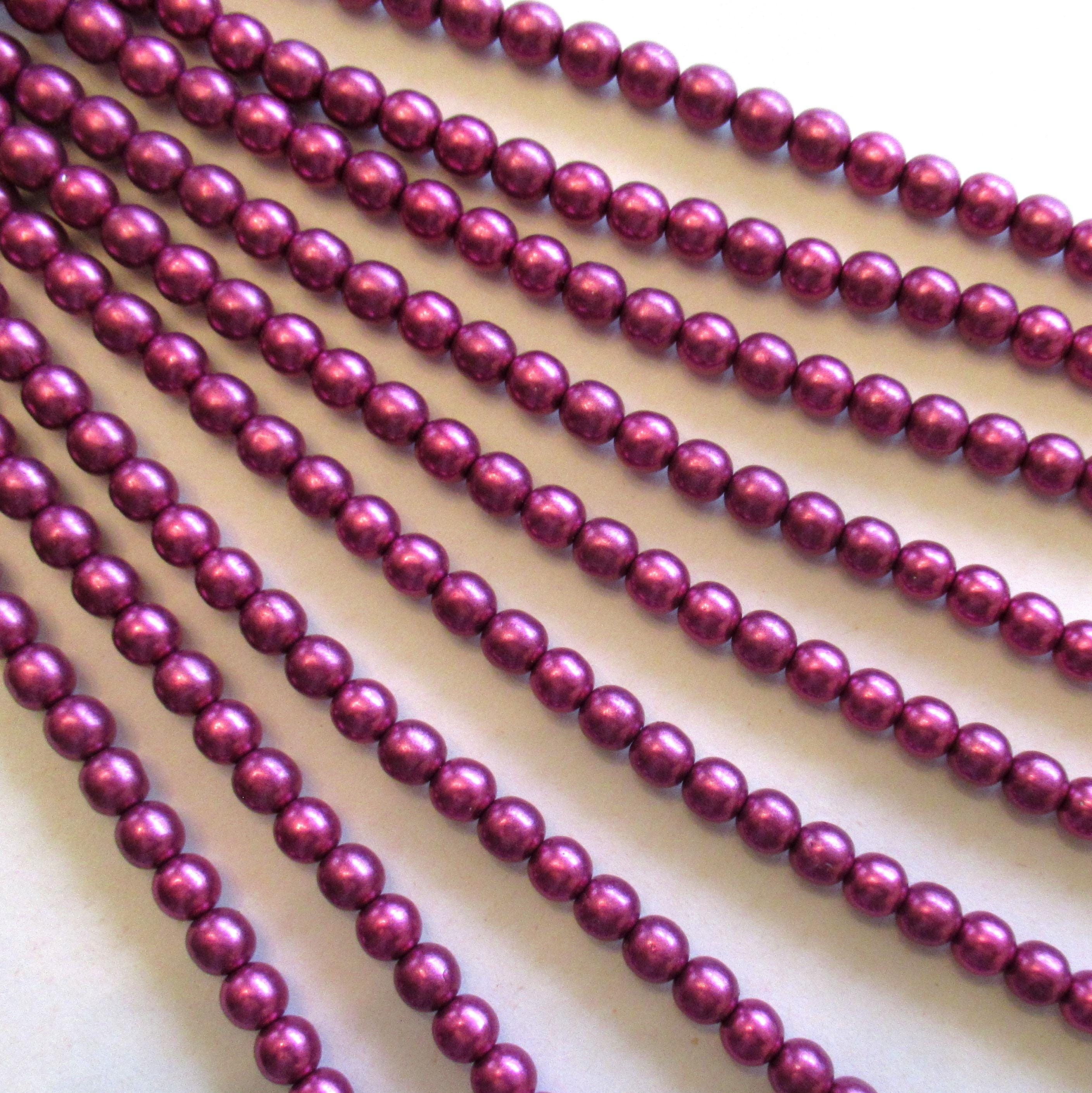 50 6mm Czech glass druks - Sueded Gold Fuchsia - metallic pink - smooth round druk beads- C0057