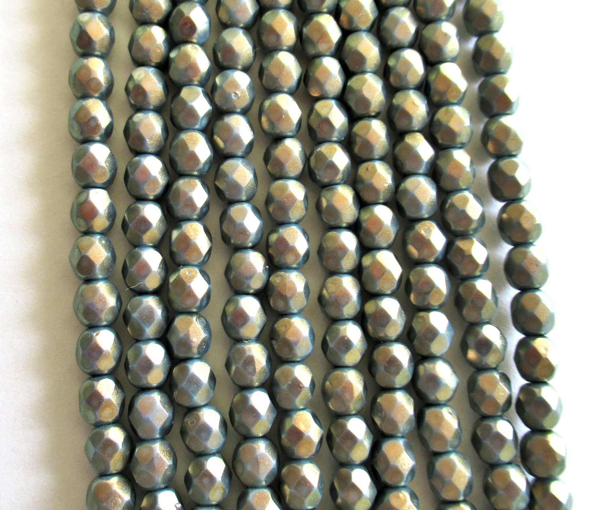 25 6mm Czech Czech glass beads - blue w/ gold finish - Halo Ethereal Shadows - faceted round beads - C0062 - Glorious Glass Beads