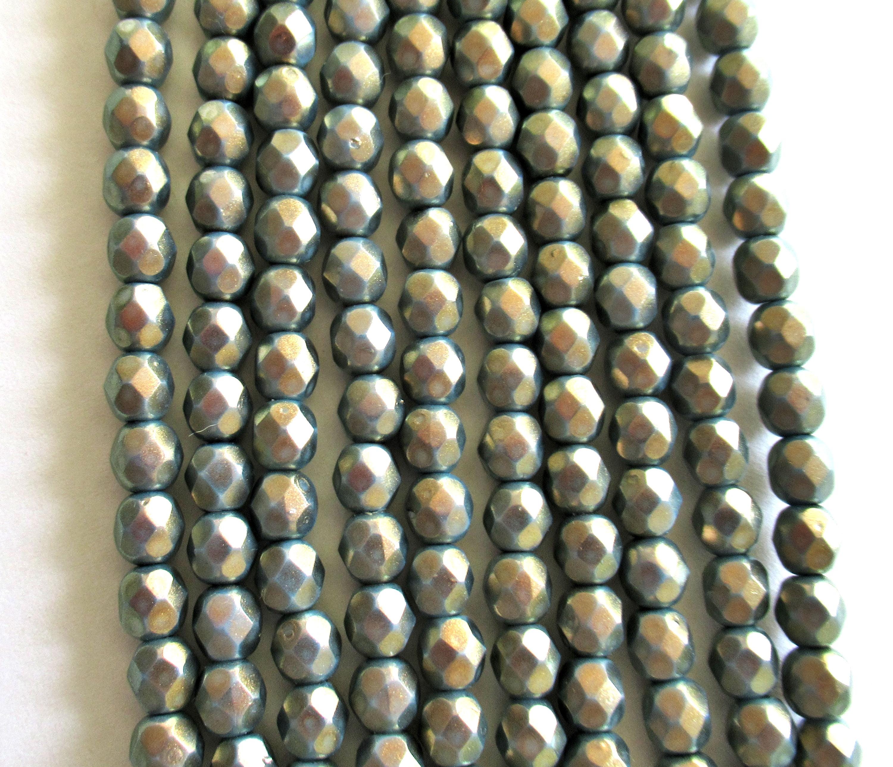 25 6mm Czech Czech glass beads - blue w/ gold finish - Halo Ethereal Shadows - faceted round beads - C0062 - Glorious Glass Beads