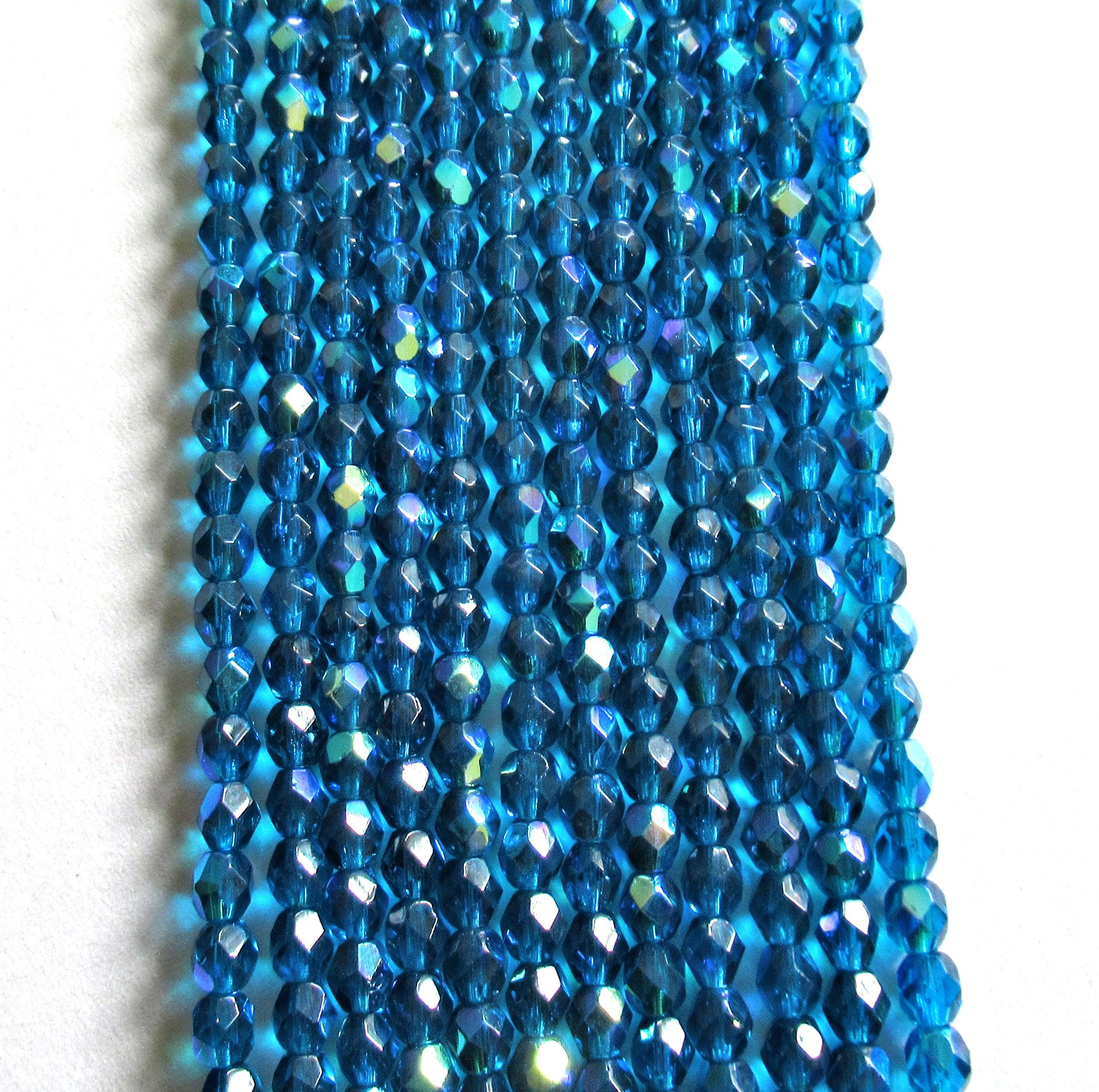 50 4mm Czech glass beads - capri blue AB 0 fire polished faceted round beads- C0086