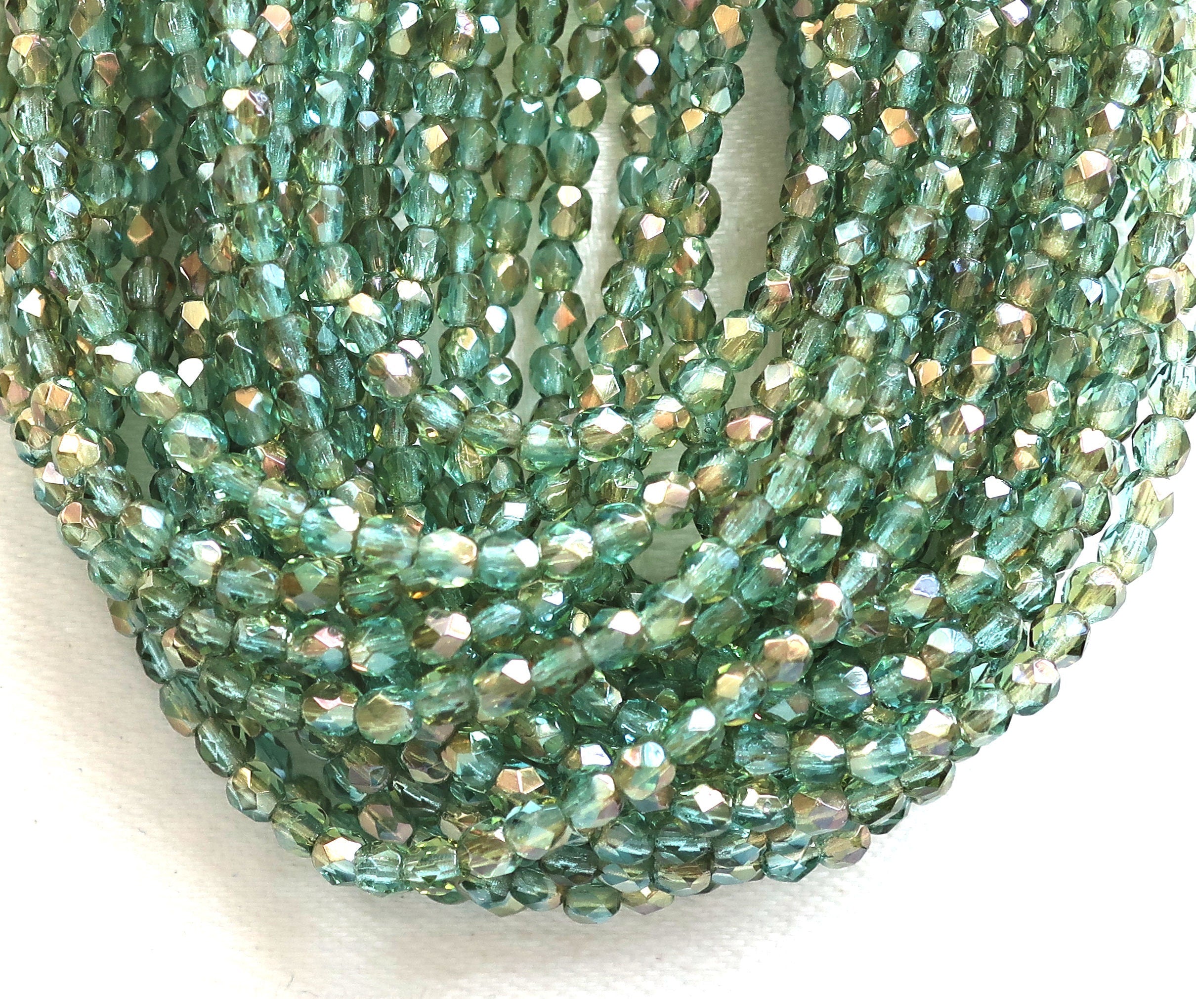 50 3mm Aquamarine Blue Celsian Czech glass beads, round, faceted fire polished beads, C0006