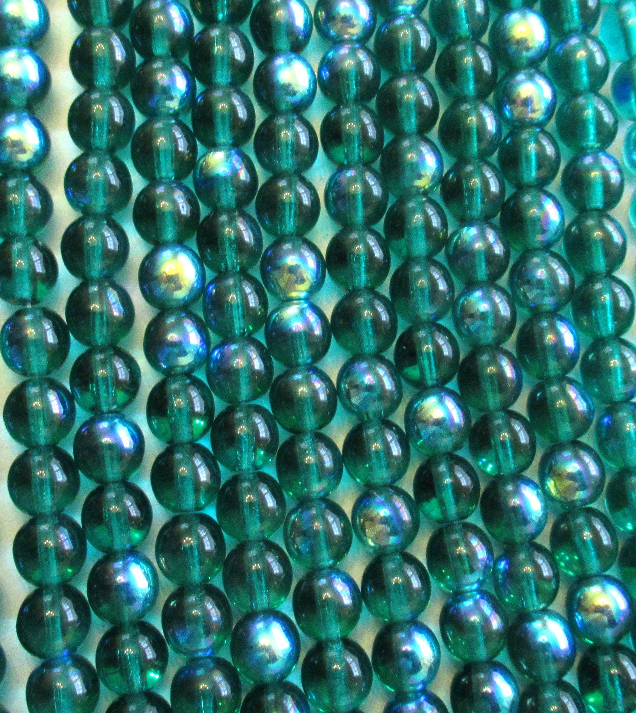 50 6mm Czech green glass beads - Emerald Green AB - smooth round druk beads - C0005