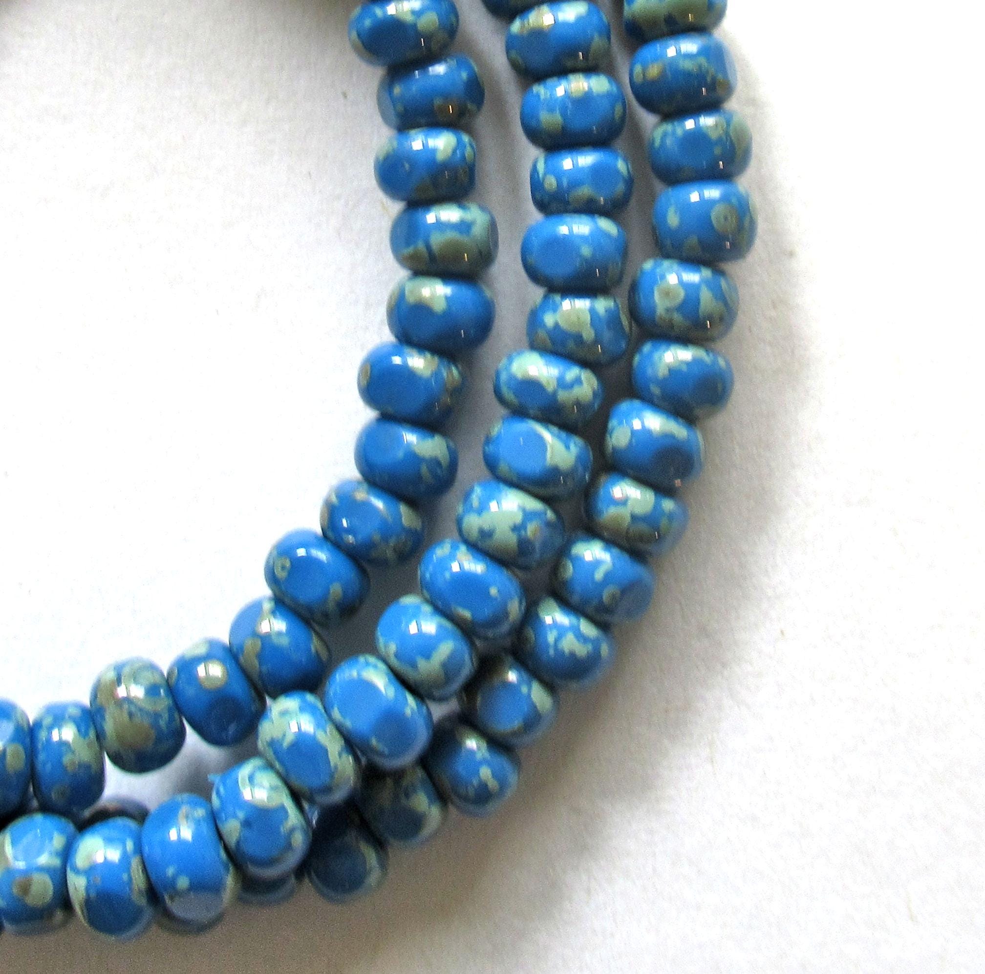 Fifty 6/0 tri cut faceted Czech glass seed beads - opaque light bright lapis blue picasso seed beads C0019