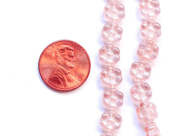 Lot of 25 8mm luster rosaline pink Czech glass flower beads, pressed glass beads C0026