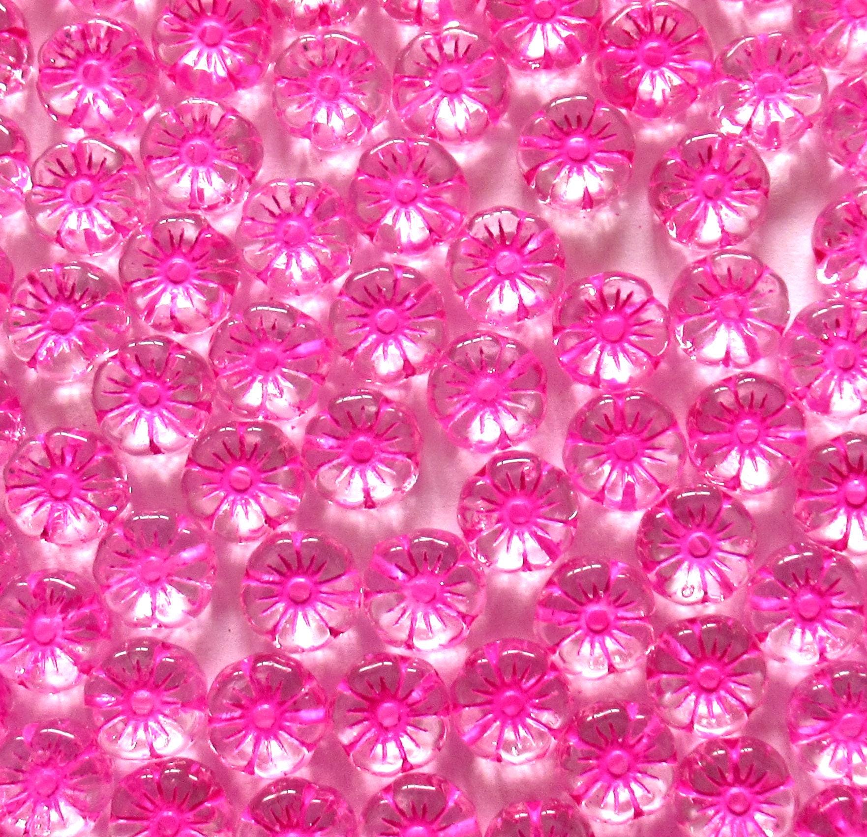 15 Czech glass flower beads - 8mm - crystal clear w/ a bright pink wash - Hawaiian hibiscus flowers - C00701