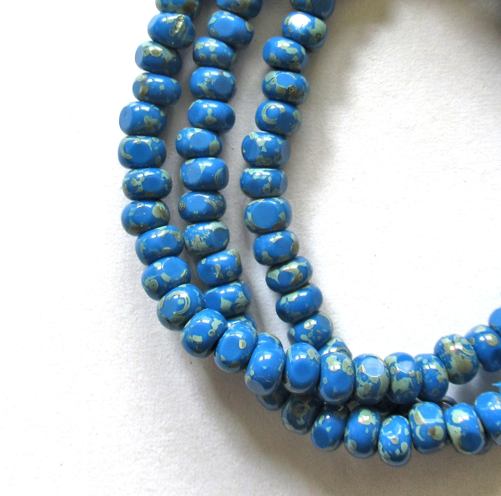 Fifty 6/0 tri cut faceted Czech glass seed beads - opaque light bright lapis blue picasso seed beads C0019