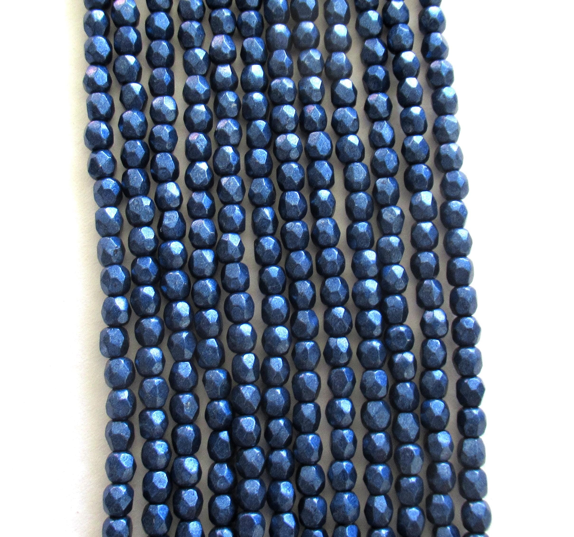 50 3mm Czech glass beads - Saturated Metallic Evening Blue - faceted round beads - C0033