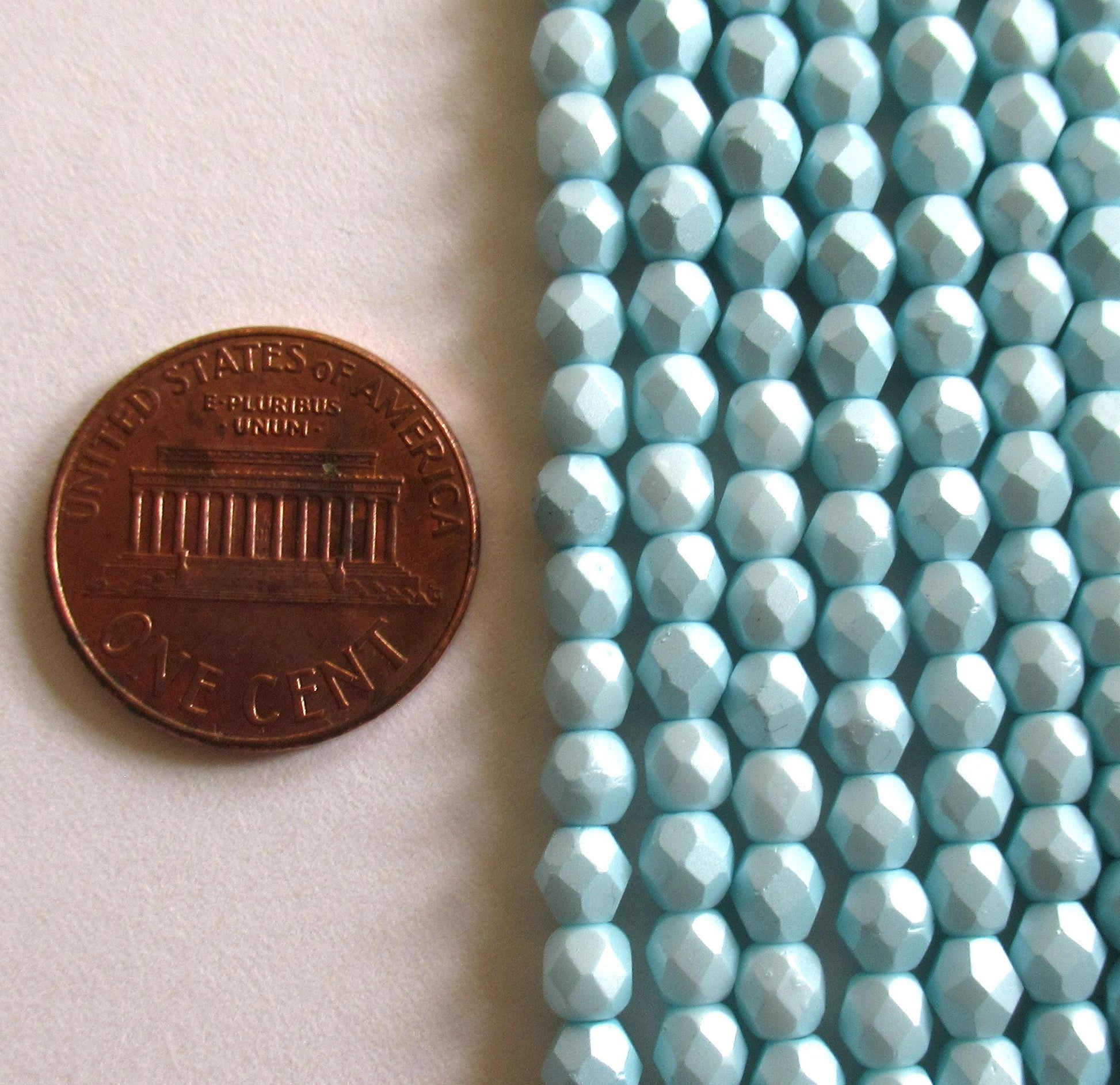 50 4mm Czech glass beads - opaque powdery pastel turquoise blue - faceted round beads - C0018 - Glorious Glass Beads