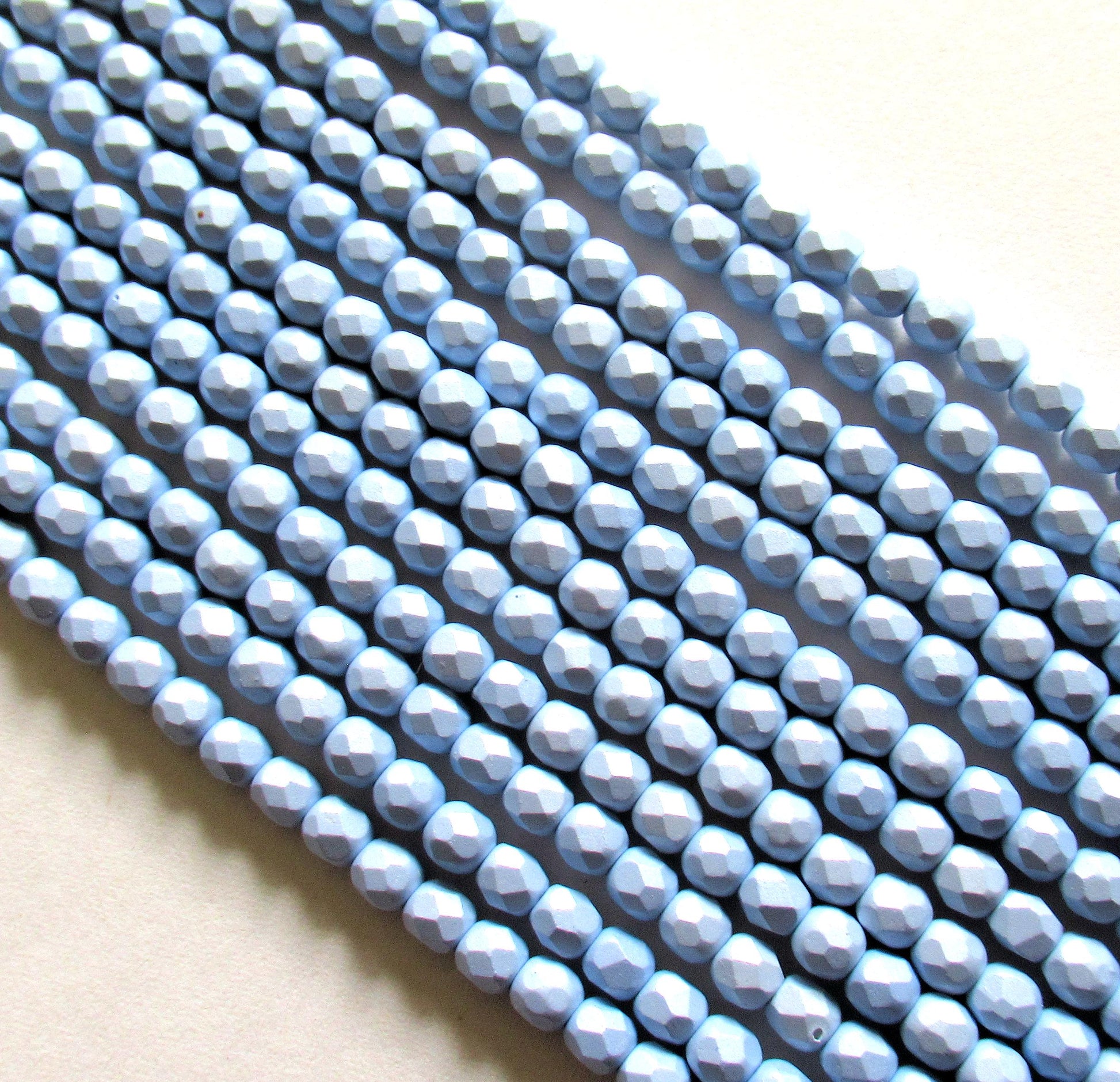 50 4mm Czech glass beads - opaque powdery pastel blue - faceted round beads - C0056 - Glorious Glass Beads