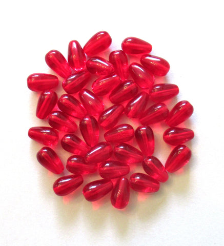 Lot of 25 siam red glass drop beads - smooth teardrop beads - 10 x 6mm C0004