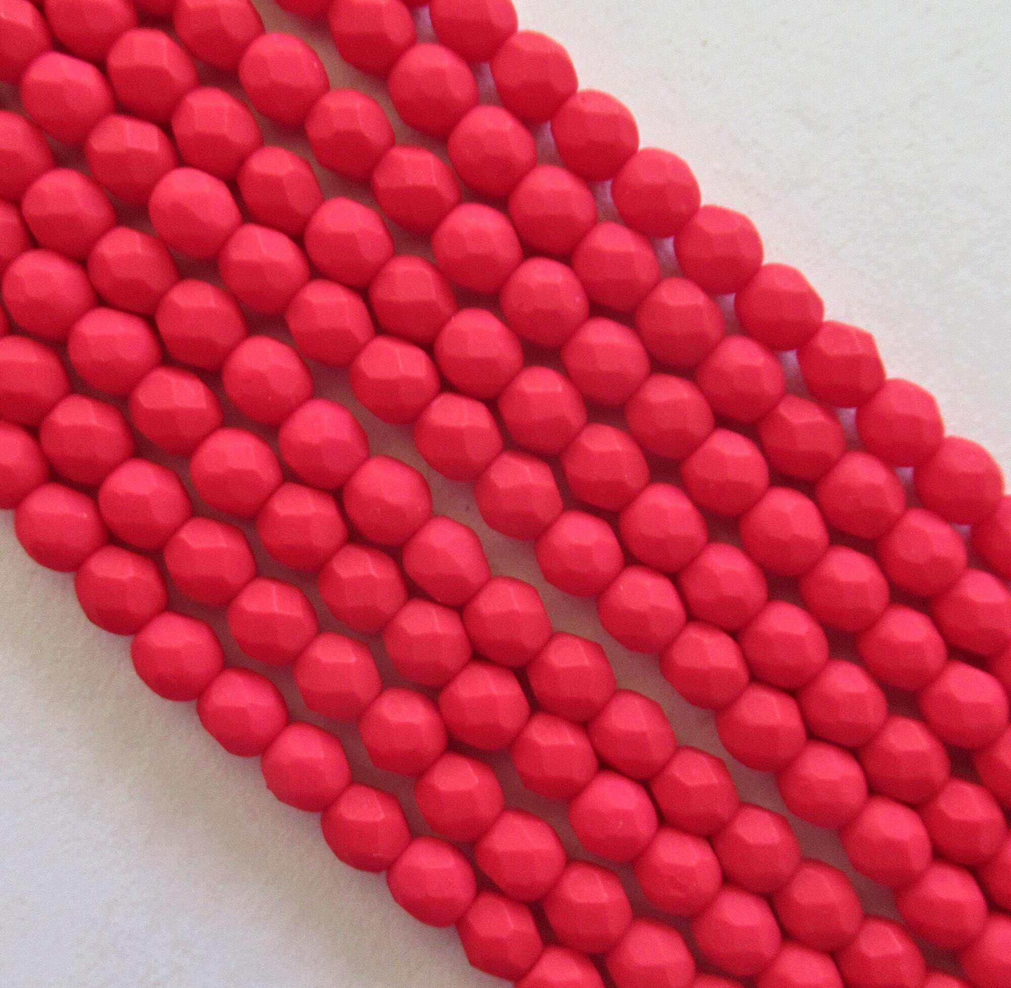 50 4mm Czech glass beads - opaque matte Saturated Red beads - faceted round fire polished beads - C0009