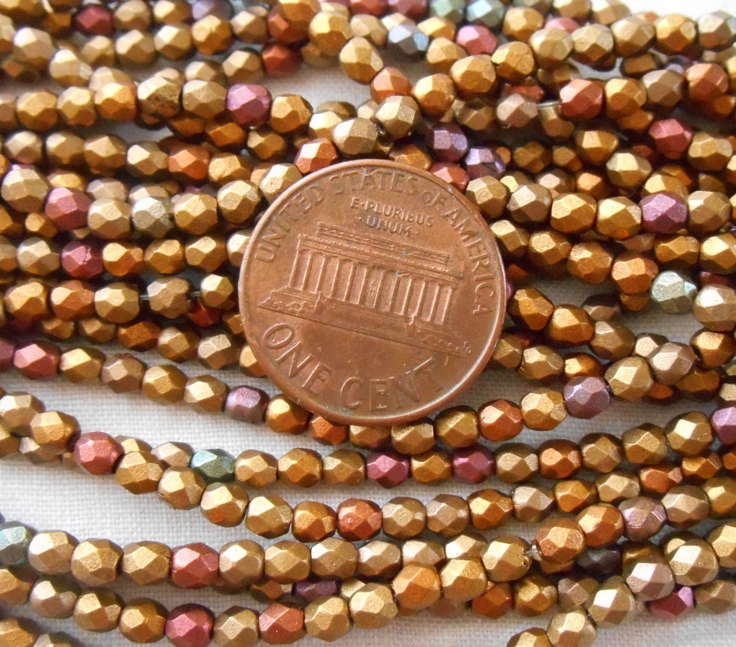 50 3mm Czech Matte Metallic Gold Iris glass beads, round faceted fire polished beads, C1550