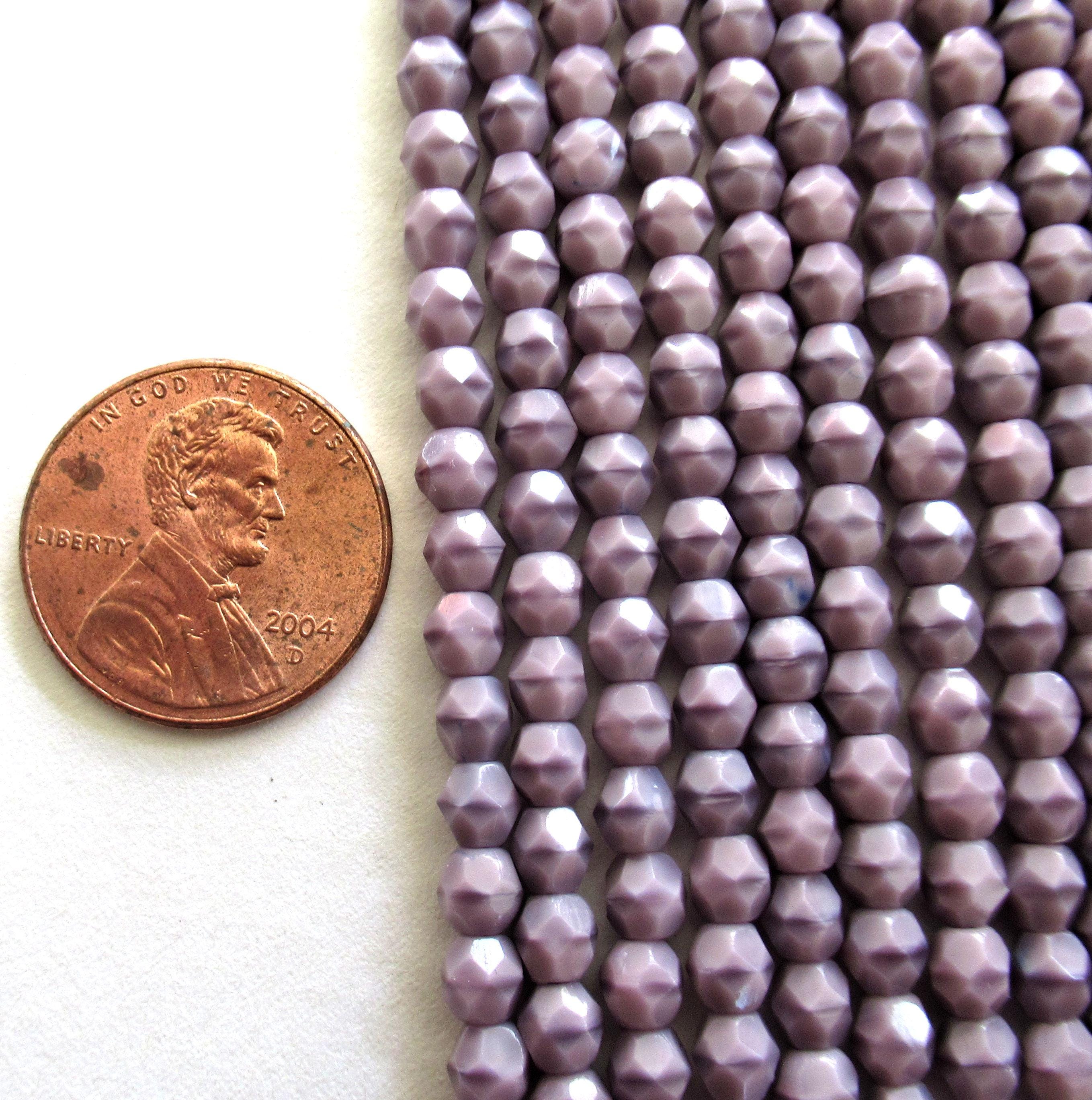 50 4mm Czech glass beads - Opaque Lavender Coral - light purple faceted smooth round beads - C0037
