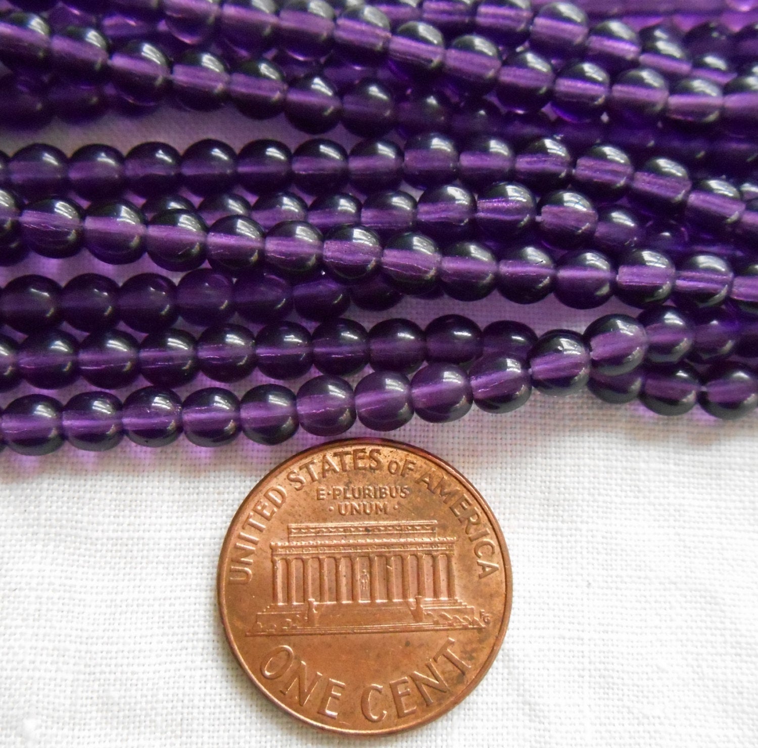 50 4mm Czech Deep Purple, Amethyst glass beads, smooth round druk beads, C7150