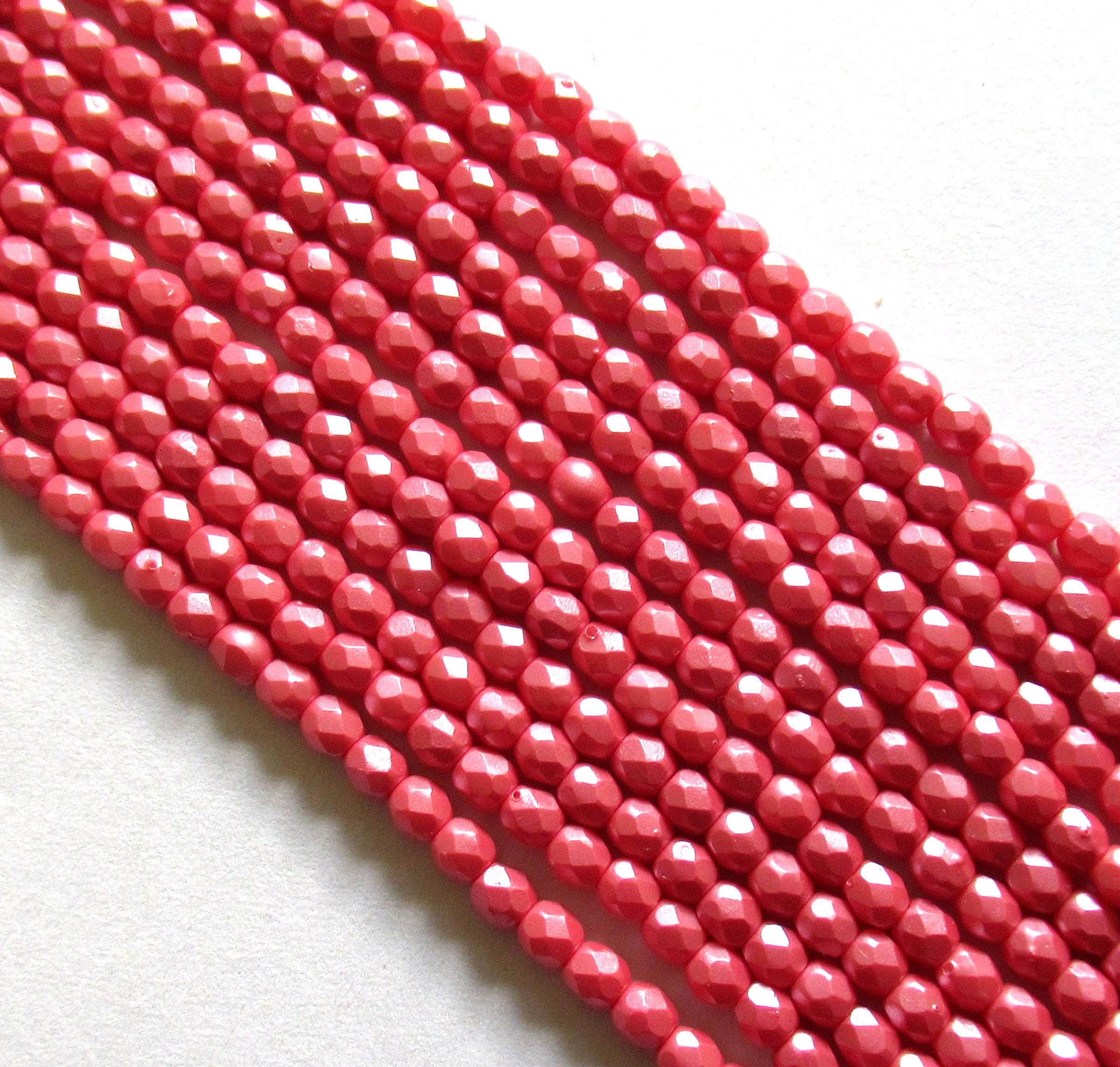 50 3mm Czech glass beads - Powdery Pastel Maroon - opaque deep pink - fire polished faceted round beads - C0086