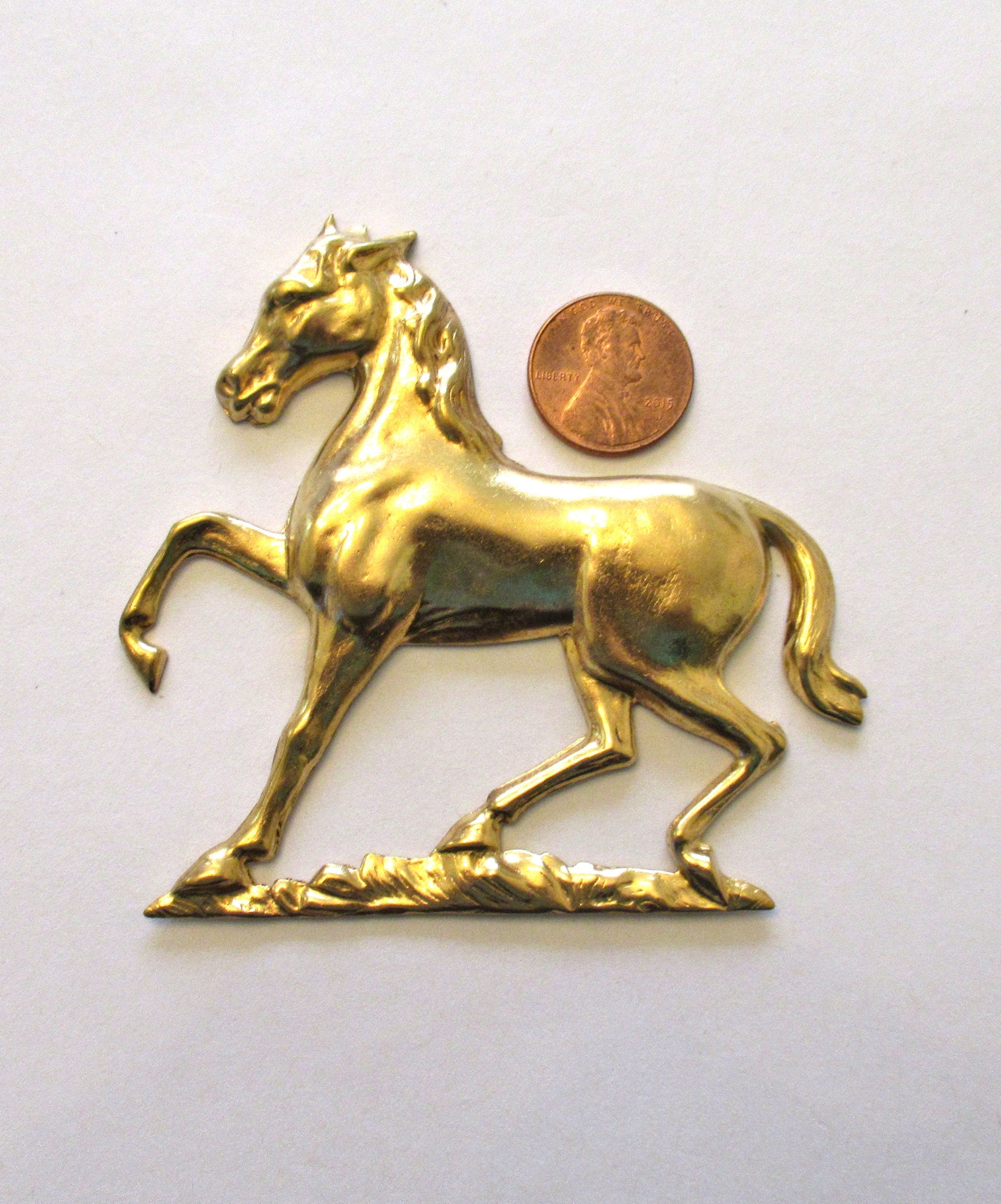1 extra large horse raw brass stamping - pony pendant - connector - ornament - component - 3.25" in by 3.25" inches - made in the USA 00851 - Glorious Glass Beads