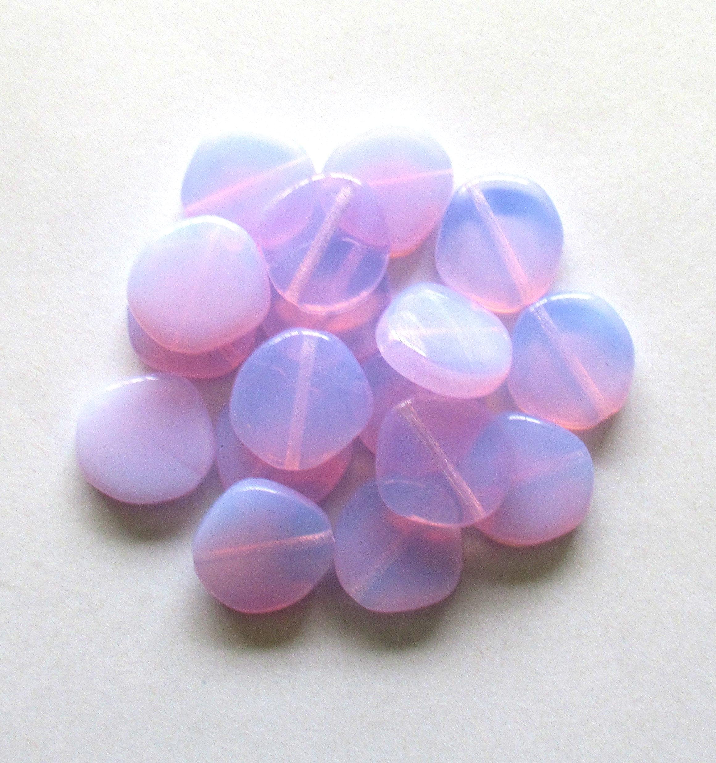Ten 15mm Czech glass asymmetrical coin or disc beads - lavender lilac or light purple beads - C0029